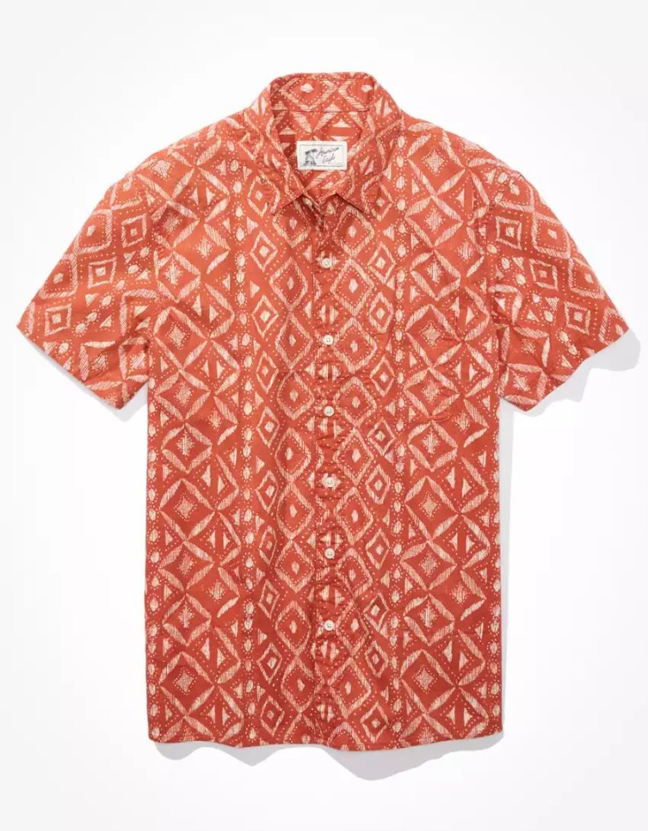 Hauts Flanelle American Eagle AE Printed Button-Up Resort Shirt Orange Homme | KAC-07722680